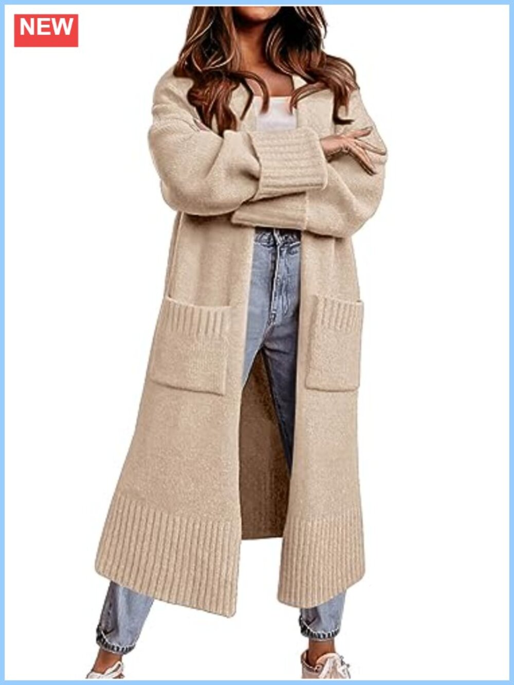Open Front Knit Cardigan Sweater Duster Coat Long Sleeve Loose Fit Fall Layer